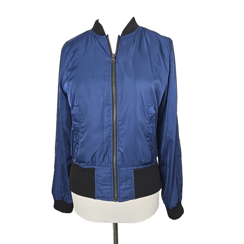 HEI HEI Anthropologie Blue Satin Bomber Jacket Women's Small S